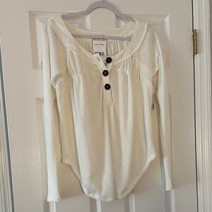 Free People Cream Button-Front Cozy Shirt
